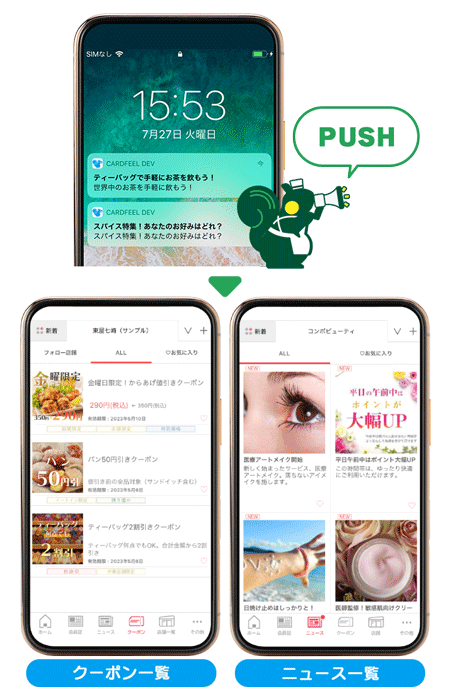 プッシュ通知・ポップアップ広告のイメージ図